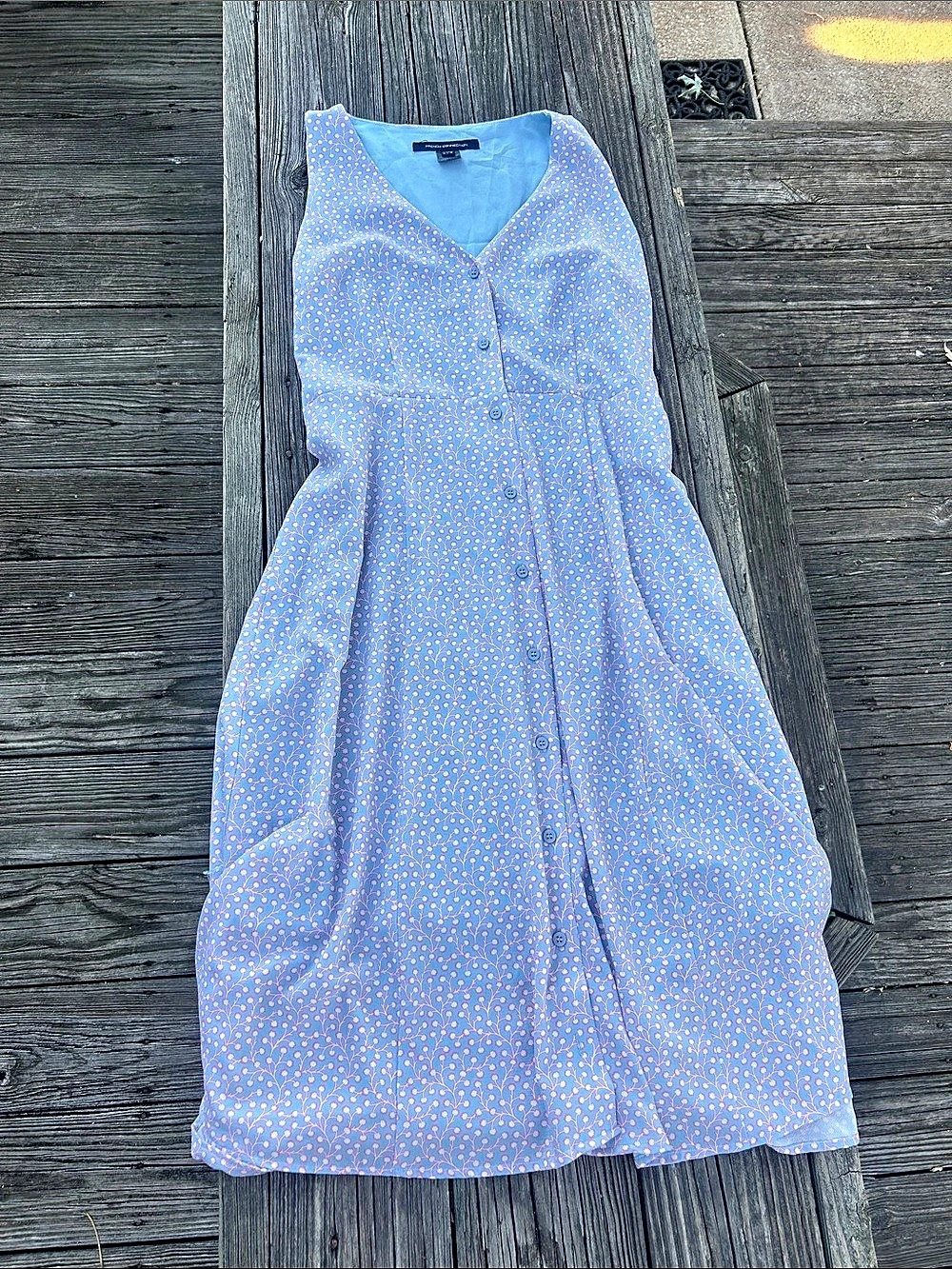 French Connection Polka Dot Midi Dress in Periwinkle Blue & Pink Size 10